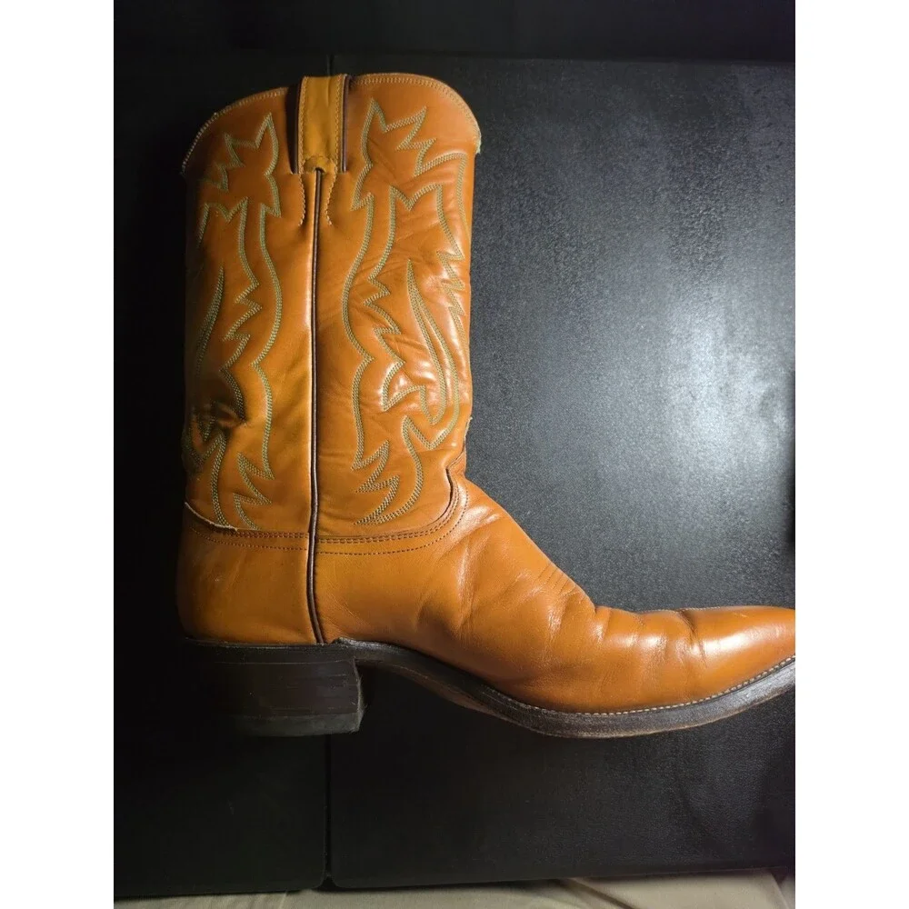 Vintage USA Justin 2712 Cowboy Boots Men's 10.5D Tan Leather Western Pointed Toe